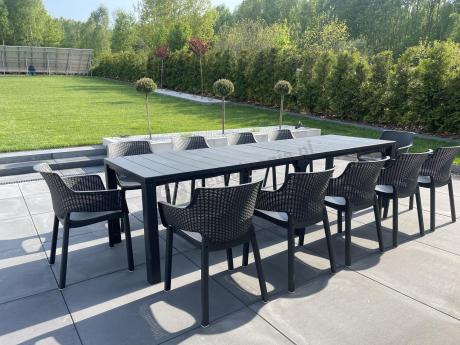 Duży zestaw ogrodowy obiadowy dla 12 osób z dużym stołem Meblobranie EJD12 grafit