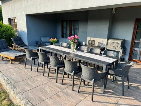 Duży zestaw ogrodowy obiadowy dla 12 osób z dużym stołem Meblobranie EJD12 grafit