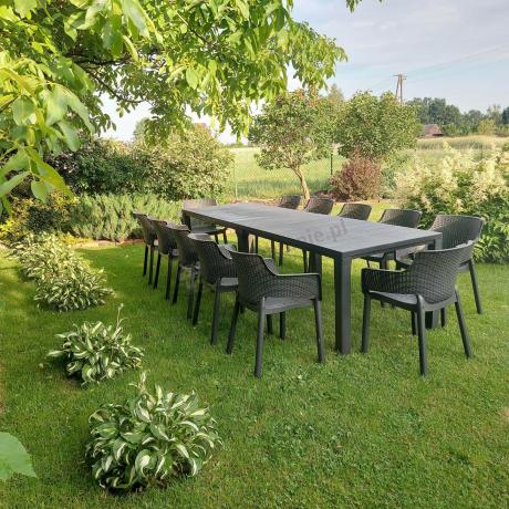 Duży zestaw ogrodowy obiadowy dla 12 osób z dużym stołem Meblobranie EJD12 grafit