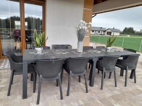 Duży zestaw ogrodowy obiadowy dla 12 osób z dużym stołem Meblobranie EJD12 grafit