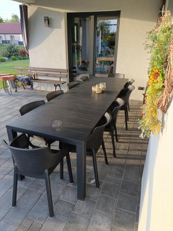 Duży zestaw ogrodowy obiadowy dla 12 osób z dużym stołem Meblobranie EJD12 grafit