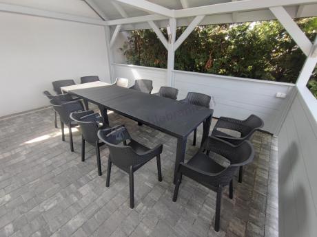 Duży zestaw ogrodowy obiadowy dla 12 osób z dużym stołem Meblobranie EJD12 grafit