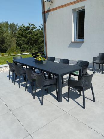 Duży zestaw ogrodowy obiadowy dla 12 osób z dużym stołem Meblobranie EJD12 grafit