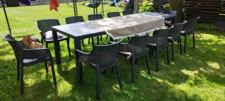 Duży zestaw ogrodowy obiadowy dla 12 osób z dużym stołem Meblobranie EJD12 grafit