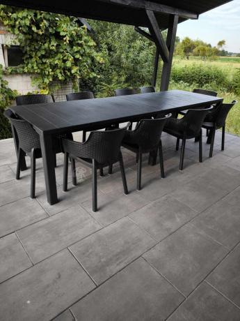 Duży zestaw ogrodowy obiadowy dla 12 osób z dużym stołem Meblobranie EJD12 grafit