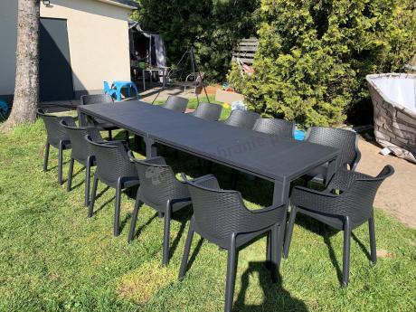 Duży zestaw ogrodowy obiadowy dla 12 osób z dużym stołem Meblobranie EJD12 grafit