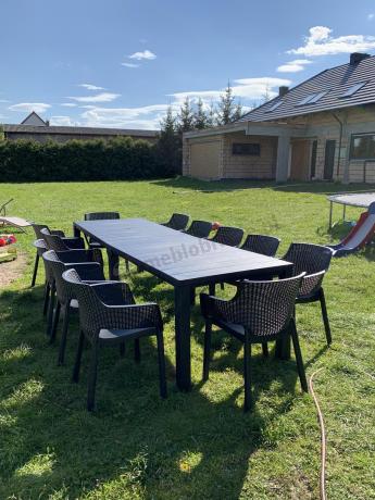 Duży zestaw ogrodowy obiadowy dla 12 osób z dużym stołem Meblobranie EJD12 grafit
