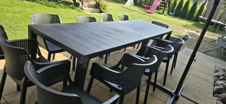 Duży zestaw ogrodowy obiadowy dla 12 osób z dużym stołem Meblobranie EJD12 grafit
