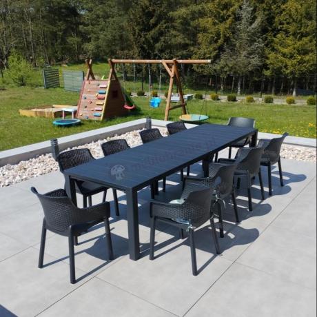 Duży zestaw ogrodowy obiadowy dla 12 osób z dużym stołem Meblobranie EJD12 grafit