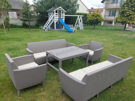 Duży zestaw ogrodowy z podnoszonym stołem Meblobranie SFLM cappuccino