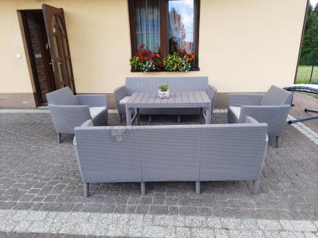 Duży zestaw ogrodowy z podnoszonym stołem Meblobranie SFLM cappuccino
