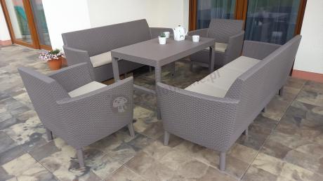 Duży zestaw ogrodowy z podnoszonym stołem Meblobranie SFLM cappuccino