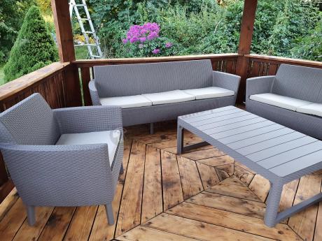 Duży zestaw ogrodowy z podnoszonym stołem Meblobranie SFLM cappuccino