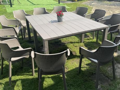 Duży zestaw tarasowy 12 foteli i stół Meblobranie EJD12 cappuccino