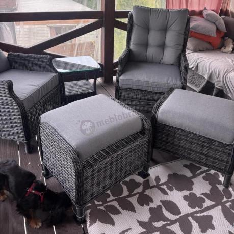 Dwa regulowane fotele z podnóżkami i stolikiem technorattan Laritto Duo - Antracite