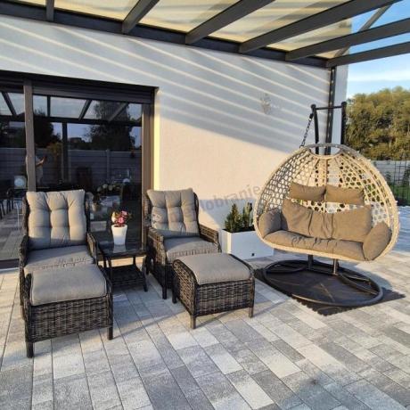 Dwa regulowane fotele z podnóżkami i stolikiem technorattan Laritto Duo - Antracite