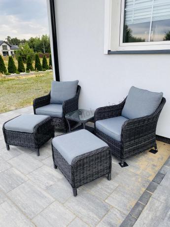 Dwa regulowane fotele z podnóżkami i stolikiem technorattan Laritto Duo - Antracite