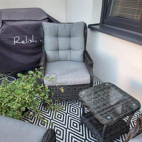 Dwa regulowane fotele z podnóżkami i stolikiem technorattan Laritto Duo - Antracite