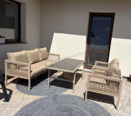 Elegancki zestaw mebli ogrodowych z sofą 3 osobową i 2 fotelami - Safira Beige