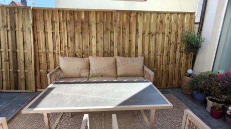 Elegancki zestaw mebli ogrodowych z sofą 3 osobową i 2 fotelami - Safira Beige