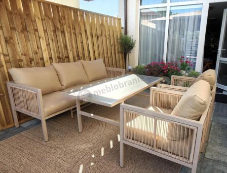 Elegancki zestaw mebli ogrodowych z sofą 3 osobową i 2 fotelami - Safira Beige