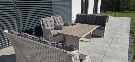 Elegancki zestaw mebli technorattanowych Fiorento dla 8 osób ze stolikiem z eleganckim blatem polywood - Grey