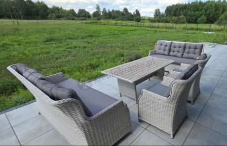 Elegancki zestaw mebli technorattanowych Fiorento dla 8 osób ze stolikiem z eleganckim blatem polywood - Grey