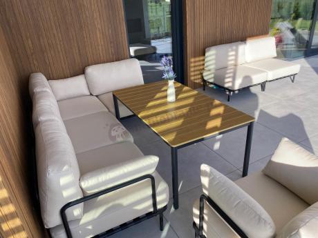 Eleganckie beżowe meble na taras z 8 modułow ze stolikim Salve Beige 6 Comfort