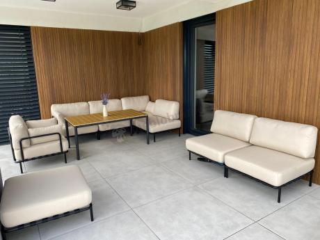 Eleganckie beżowe meble na taras z 8 modułow ze stolikim Salve Beige 6 Comfort