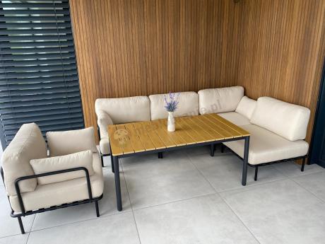 Eleganckie beżowe meble na taras z 8 modułow ze stolikim Salve Beige 6 Comfort