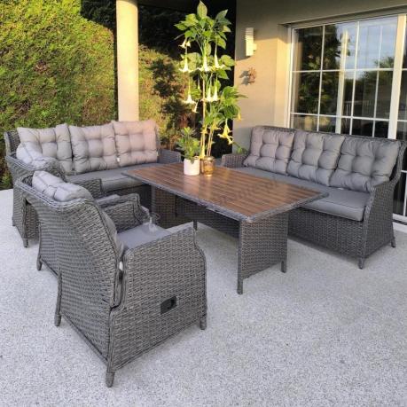 Eleganckie meble ogrodowe technorattanowe premium dla 8 osób z regulacją foteli ze stołem polywood Fiorento - Anthrac