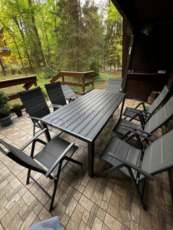 Grafitowe meble aluminiowe - stół 180cm i składane krzesła - Kanbery Antracite 8+1