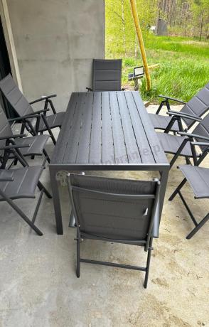 Grafitowe meble aluminiowe - stół 180cm i składane krzesła - Kanbery Antracite 8+1