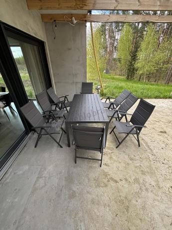 Grafitowe meble aluminiowe - stół 180cm i składane krzesła - Kanbery Antracite 8+1