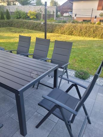Grafitowe meble aluminiowe - stół 180cm i składane krzesła - Kanbery Antracite 8+1