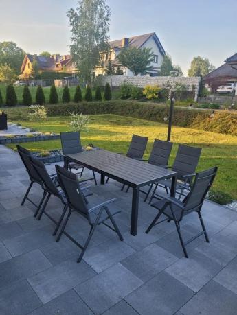 Grafitowe meble aluminiowe - stół 180cm i składane krzesła - Kanbery Antracite 8+1