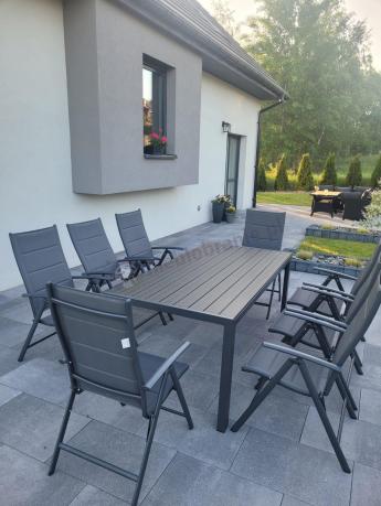 Grafitowe meble aluminiowe - stół 180cm i składane krzesła - Kanbery Antracite 8+1