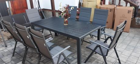 Grafitowe meble aluminiowe - stół 180cm i składane krzesła - Kanbery Antracite 8+1