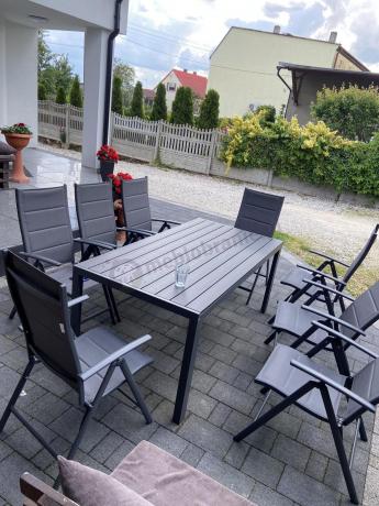 Grafitowe meble aluminiowe - stół 180cm i składane krzesła - Kanbery Antracite 8+1