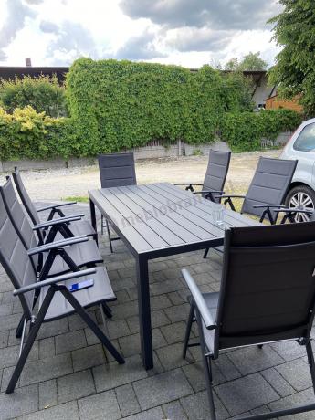 Grafitowe meble aluminiowe - stół 180cm i składane krzesła - Kanbery Antracite 8+1
