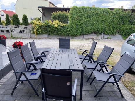 Grafitowe meble aluminiowe - stół 180cm i składane krzesła - Kanbery Antracite 8+1