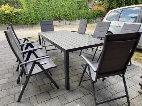 Grafitowe meble aluminiowe - stół 180cm i składane krzesła - Kanbery Antracite 8+1