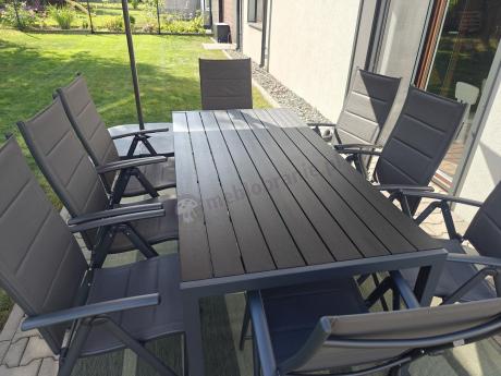 Grafitowe meble aluminiowe - stół 180cm i składane krzesła - Kanbery Antracite 8+1