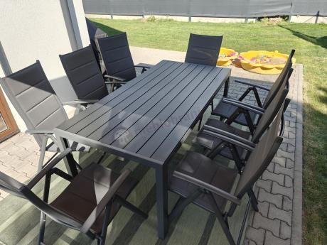 Grafitowe meble aluminiowe - stół 180cm i składane krzesła - Kanbery Antracite 8+1