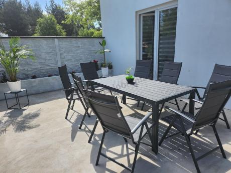 Grafitowe meble aluminiowe - stół 180cm i składane krzesła - Kanbery Antracite 8+1