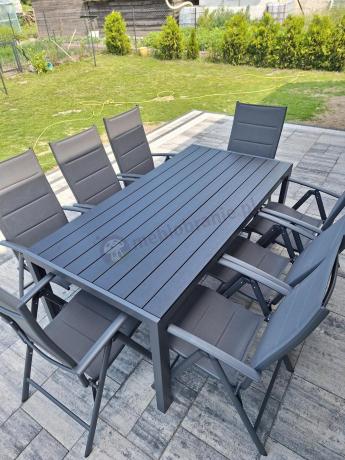 Grafitowe meble aluminiowe - stół 180cm i składane krzesła - Kanbery Antracite 8+1