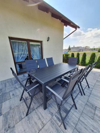 Grafitowe meble aluminiowe - stół 180cm i składane krzesła - Kanbery Antracite 8+1