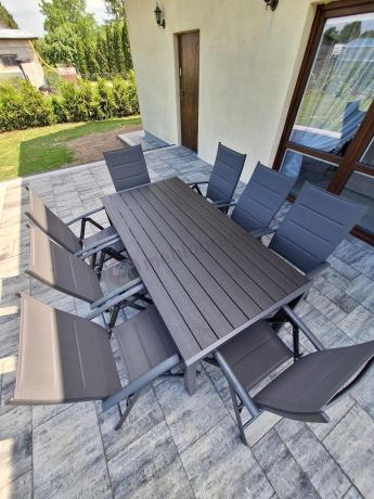 Grafitowe meble aluminiowe - stół 180cm i składane krzesła - Kanbery Antracite 8+1