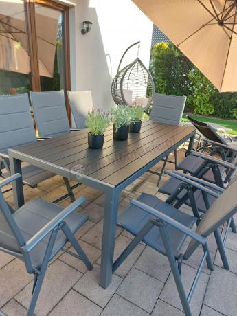 Grafitowe meble aluminiowe - stół 180cm i składane krzesła - Kanbery Antracite 8+1