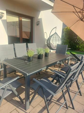Grafitowe meble aluminiowe - stół 180cm i składane krzesła - Kanbery Antracite 8+1